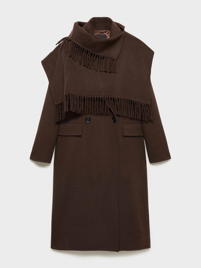 Mango Wool coat with fringed scarf at Collagerie