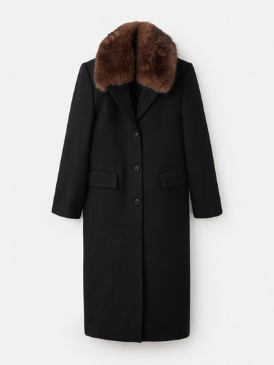 Mango Wool coat with fur collar at Collagerie