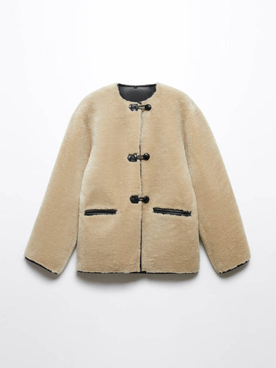 Mango Fur-effect coat with appliqués at Collagerie