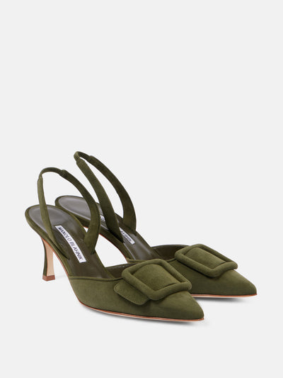 Manolo Blahnik Maysli suede slingback pumps at Collagerie