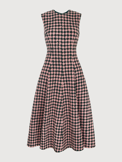 Emilia Wickstead Green and pink houndstooth boucle Mara dress at Collagerie
