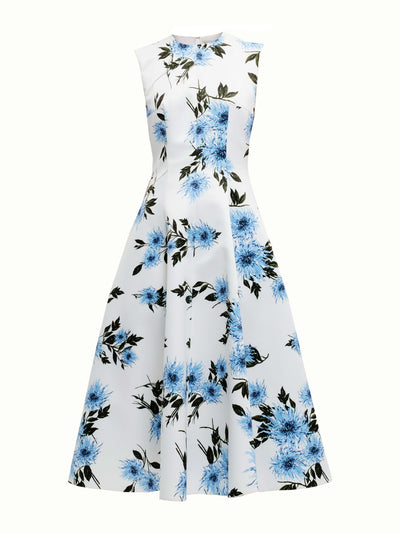 Emilia Wickstead Mara dress in blue dahlia floral print taffeta faille at Collagerie