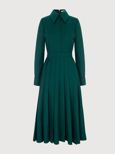 Emilia Wickstead Emerald green flanella Maram shirt dress at Collagerie