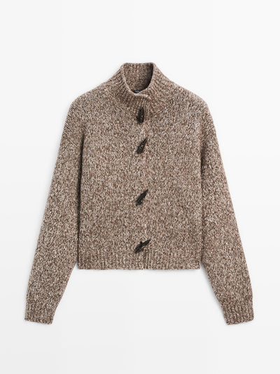 Massimo Dutti Wool and cotton knit cardigan with horn button at Collagerie