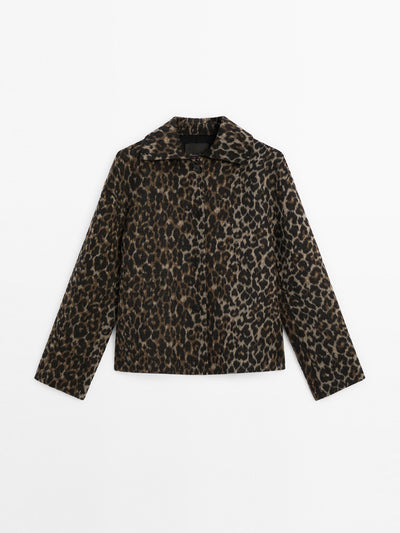 Massimo Dutti Short wool blend animal print coat at Collagerie