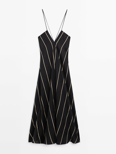 Massimo Dutti 100% linen striped dress at Collagerie