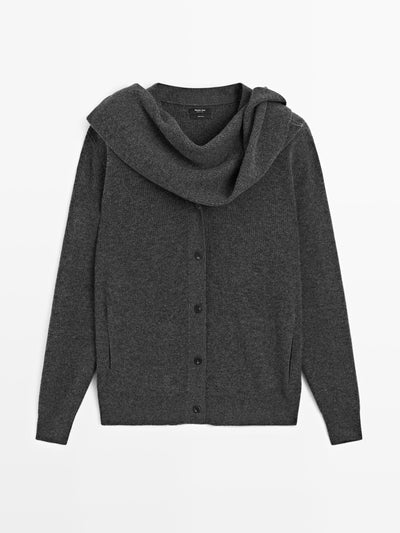 Massimo Dutti 100% wool cardigan with scarf detail at Collagerie