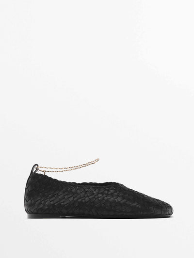 Massimo Dutti Braided ballet flats with ankle strap at Collagerie