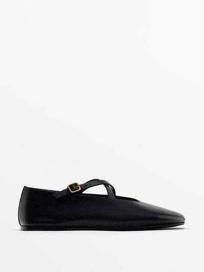 Massimo Dutti Ballet flats with crossover straps at Collagerie