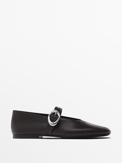 Massimo Dutti Ballet flats with metal buckle at Collagerie