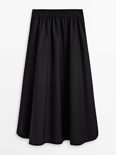 Massimo Dutti Black poplin midi skirt at Collagerie