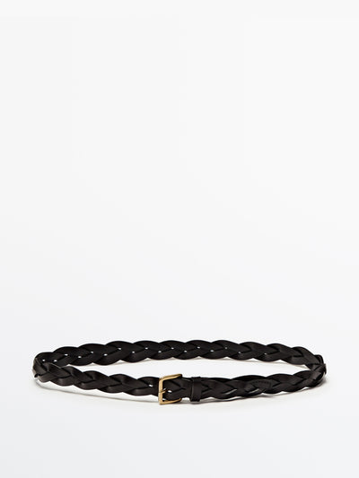 Massimo Dutti Black braided leather belt at Collagerie