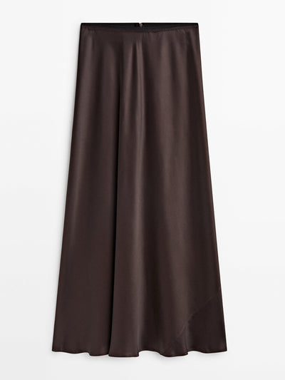 Massimo Dutti Brown silk midi skirt at Collagerie