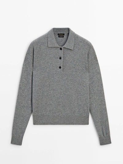 Massimo Dutti Knit cashmere sweater with polo collar at Collagerie