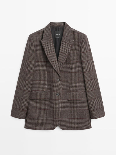 Massimo Dutti Check wool blend blazer at Collagerie