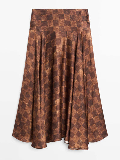 Massimo Dutti Chequered print midi skirt at Collagerie