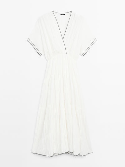 Massimo Dutti Contrast pleated long dress at Collagerie