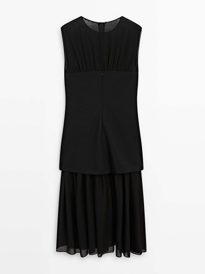 Massimo Dutti Contrast semi-sheer midi dress at Collagerie
