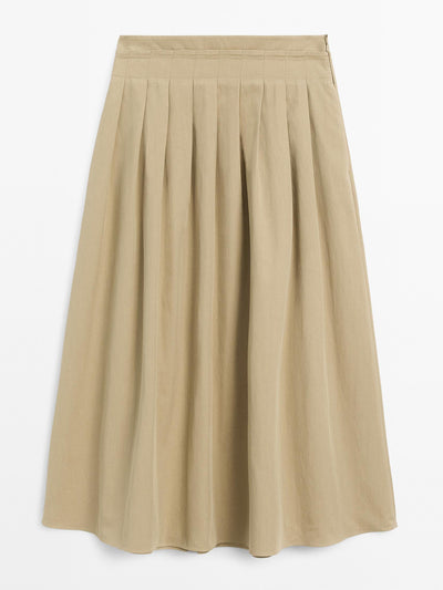 Massimo Dutti Cotton blend box pleat midi skirt at Collagerie