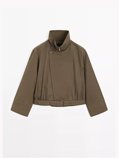 Massimo Dutti Cotton blend jacket with belt detail at Collagerie