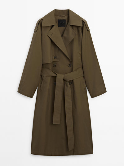 Massimo Dutti Cotton-blend trench coat with shoulder tab detail at Collagerie