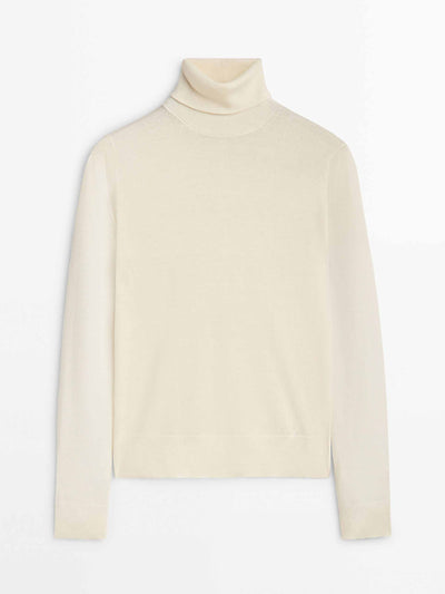 Massimo Dutti White long-sleeve high neck sweater at Collagerie