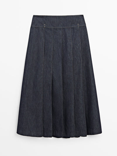 Massimo Dutti Denim flounce midi skirt with seams at Collagerie