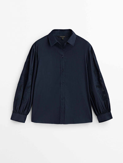 Massimo Dutti Pleat detail navy shirt at Collagerie