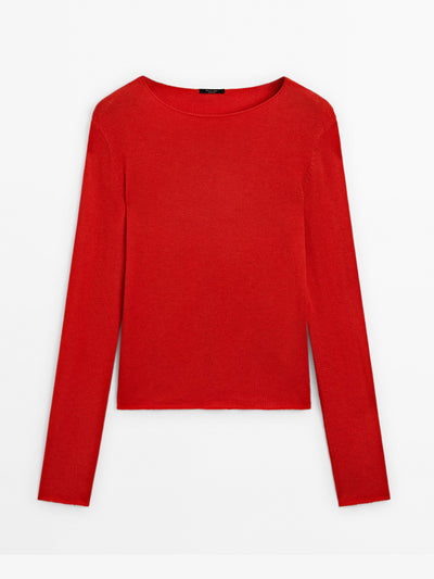 Massimo Dutti Fine knit wool sweater with trims at Collagerie