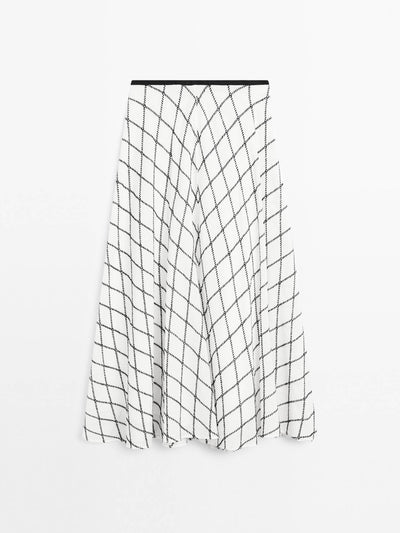 Massimo Dutti Flared check midi skirt at Collagerie