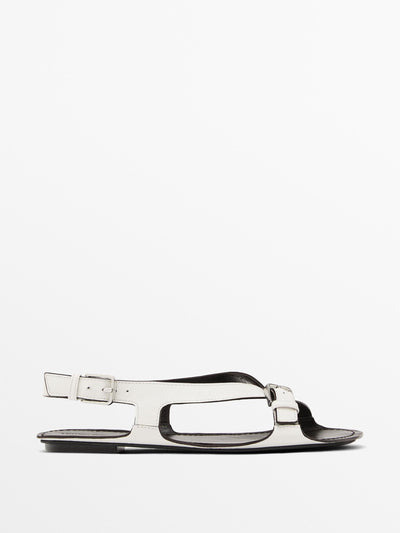 Massimo Dutti Flat leather sandals with buckles at Collagerie