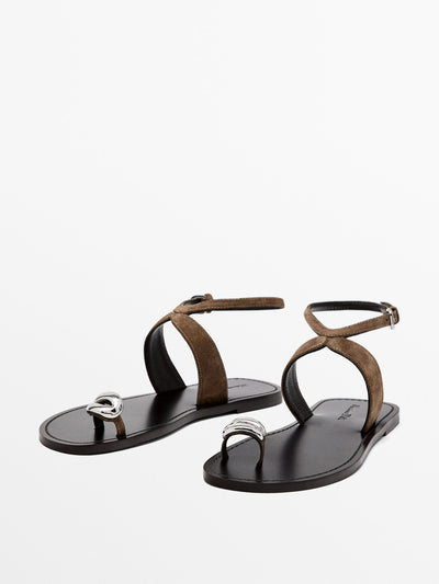 Massimo Dutti Flat sandals with metallic embellishment at Collagerie