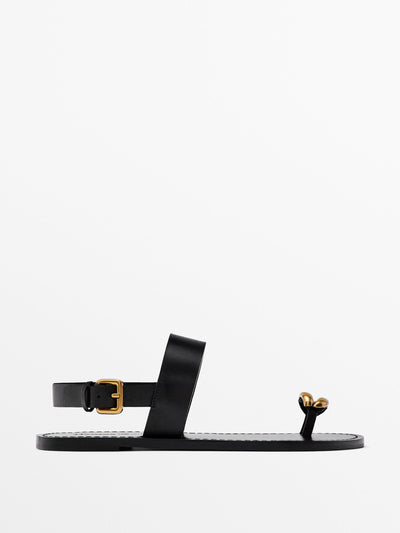 Massimo Dutti Flat sandals with metallic embellishment at Collagerie