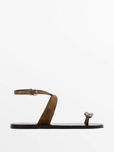 Massimo Dutti Flat sandals with metallic embellishment at Collagerie