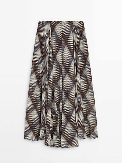 Massimo Dutti Long flared skirt with checked detail at Collagerie