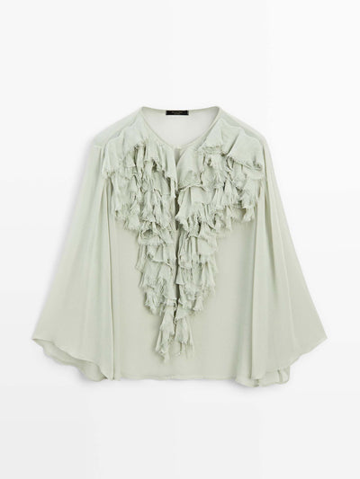 Massimo Dutti Flowing blouse with ruffled neckline at Collagerie