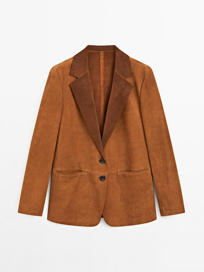 Massimo Dutti Flowing suede leather blazer at Collagerie