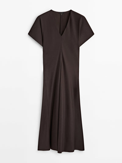 Massimo Dutti Flowing v-neck midi dress at Collagerie