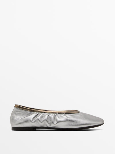 Massimo Dutti Gathered metallic ballerinas at Collagerie
