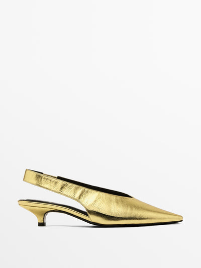 Massimo Dutti Gold high-heel slingback shoes at Collagerie
