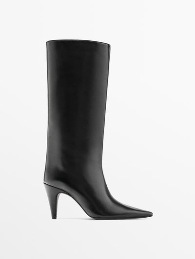 Massimo Dutti Heeled leather boots at Collagerie