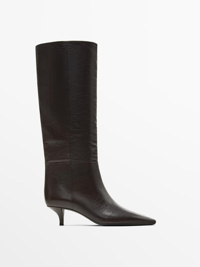 Massimo Dutti Heeled leather boots at Collagerie