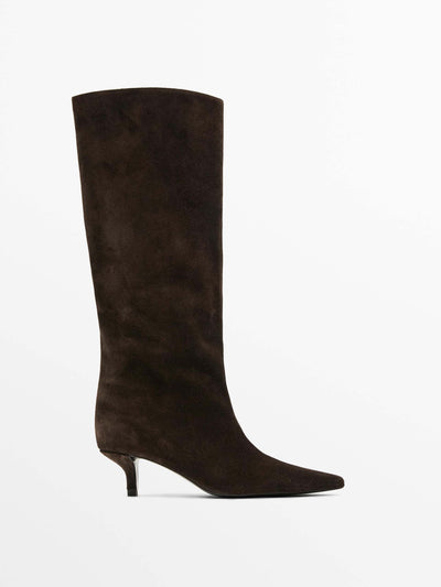 Massimo Dutti Heeled split leather boots at Collagerie