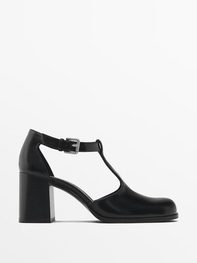 Massimo Dutti High-heel shoes with instep strap at Collagerie