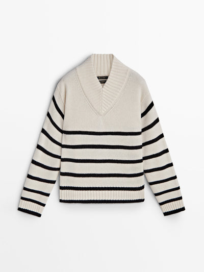 Massimo Dutti High v-neck wool blend sweater at Collagerie