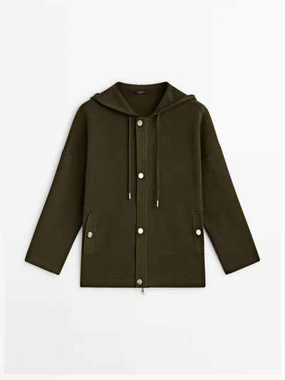 Massimo Dutti Khaki hooded knit jumper at Collagerie