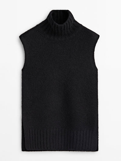 Massimo Dutti Knit high neck waistcoat at Collagerie