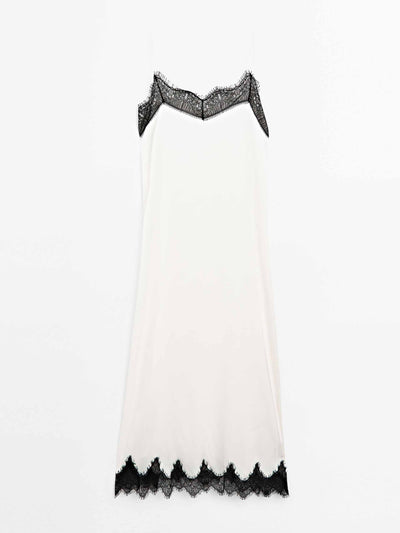 Massimo Dutti Contrast lace-trimmed midi dress at Collagerie