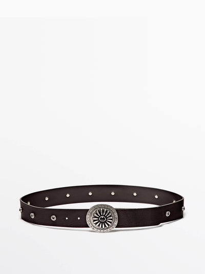 Massimo Dutti Leather belt with boho appliqués at Collagerie