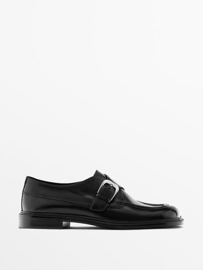 Massimo Dutti Leather derby shoes with buckle at Collagerie